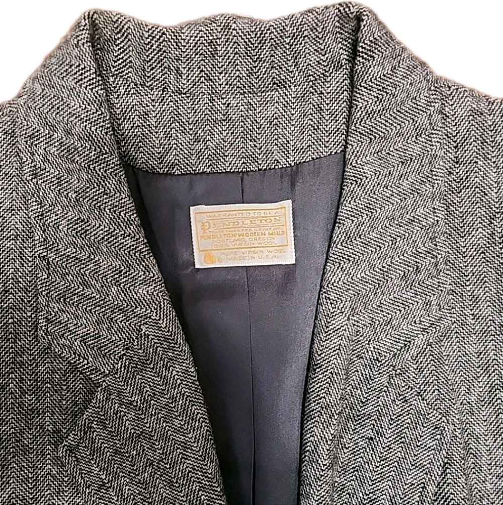 Vtg Pendleton Womens USA Made Virgin Wool Suit Skirt And Blazer S-10 Herringbone - Picture 3 of 15